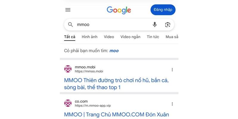 Tìm từ khóa MMOO và chọn website chính thức